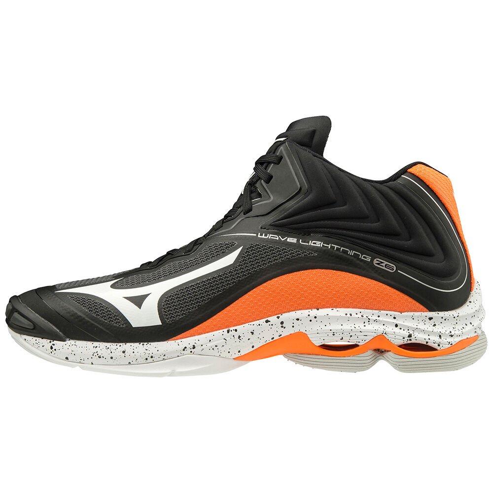 Mizuno Men's Volleyball Shoes Black/White/Orange Wave Lightning Z6 Mid Shoes - V1GA200553